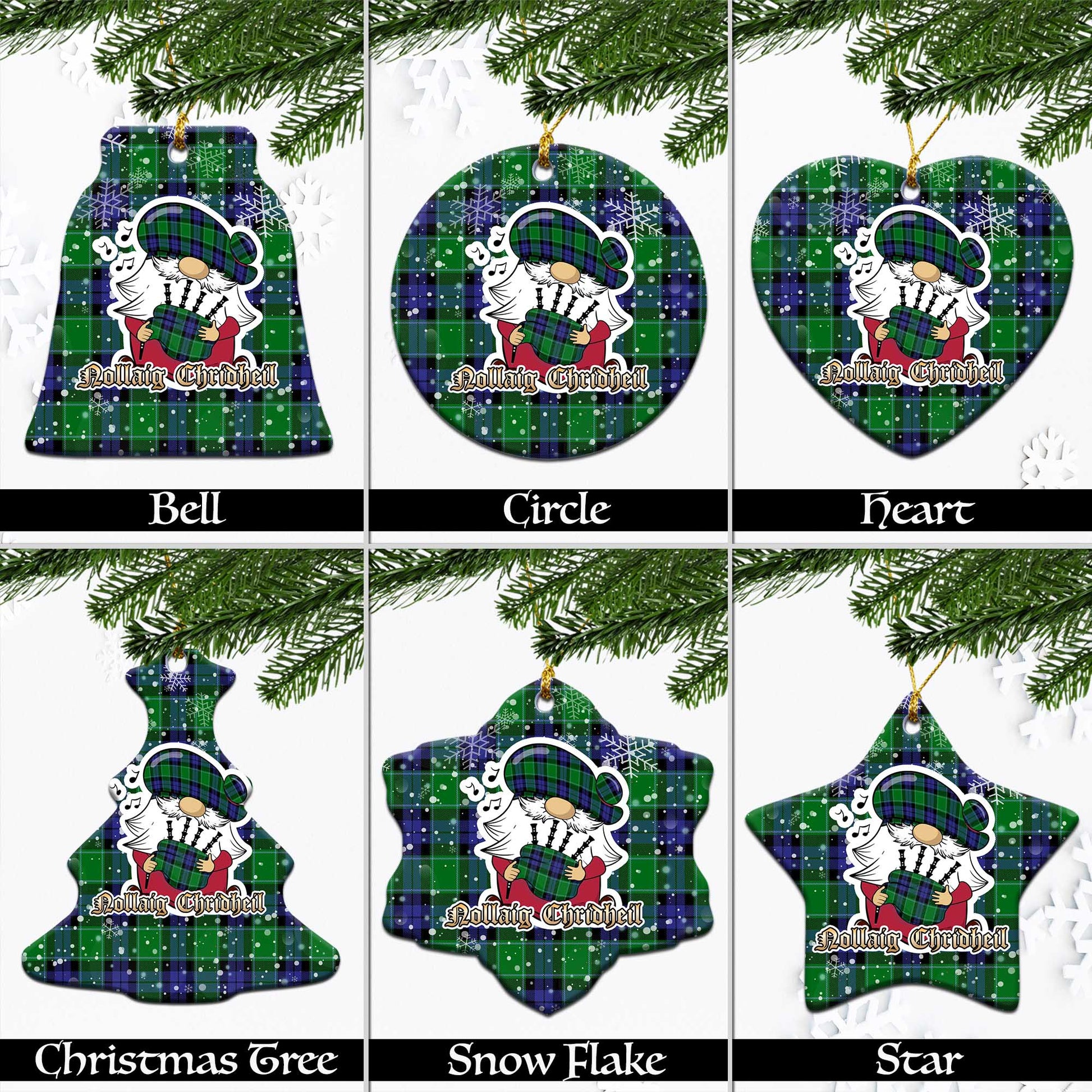 Haldane Tartan Christmas Ornaments with Scottish Gnome Playing Bagpipes Ceramic - Tartanvibesclothing