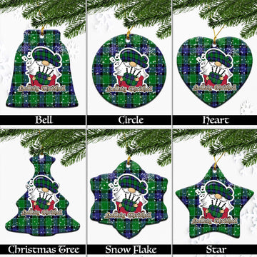 Haldane Tartan Christmas Ceramic Ornaments with Scottish Gnome Playing Bagpipes