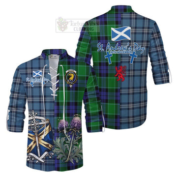Haldane Tartan Ghillie Kilt Shirt Happy St. Andrew's Day Half Tartan Style Men - Tartan Vibes Clothing