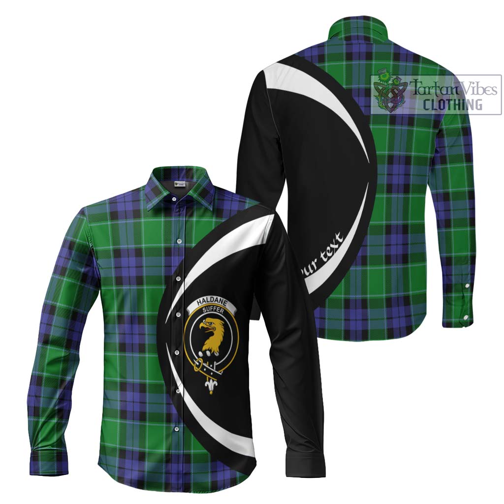 Haldane Tartan Long Sleeve Button Up with Family Crest Circle Style Men's Shirt S - Tartan Vibes Clothing