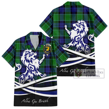 Haldane Tartan Short Sleeve Button Shirt with Alba Gu Brath Regal Lion Emblem