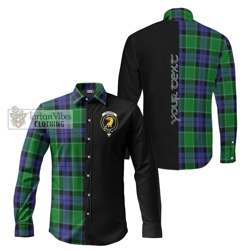 Haldane Tartan Long Sleeve Button Shirt with Family Crest and Half Of Me Style Men's Shirt S - Tartanvibesclothing Shop