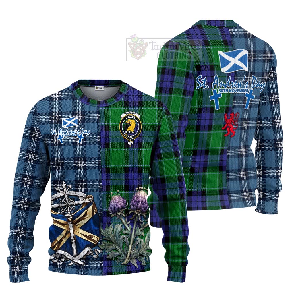 Tartan Vibes Clothing Haldane Tartan Knitted Sweater Happy St. Andrew's Day Half Tartan Style