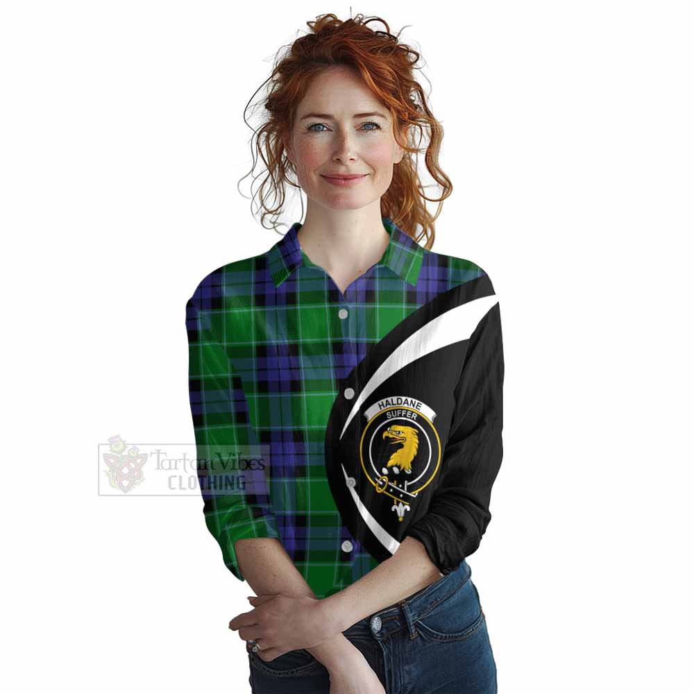 Tartan Vibes Clothing Haldane Tartan Women's Casual Shirt with Family Crest Circle Style