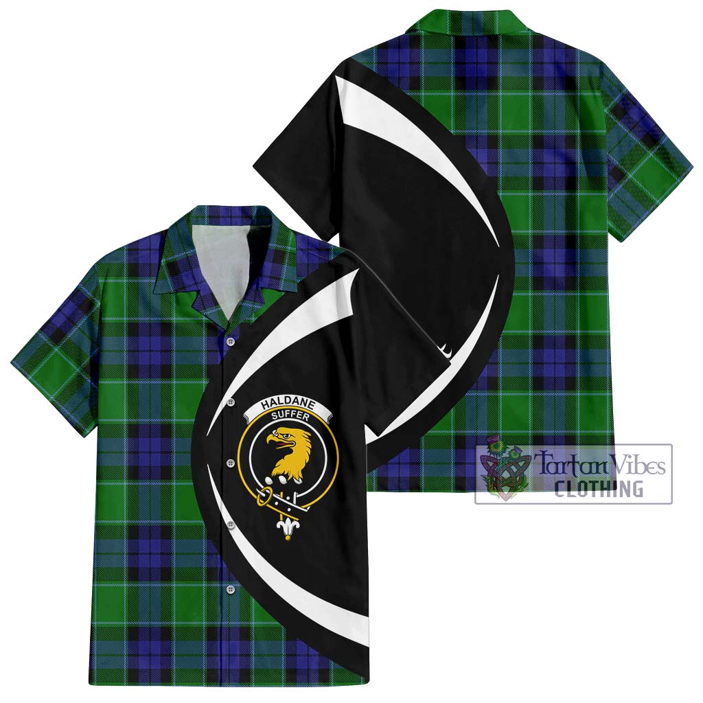 Haldane Tartan Short Sleeve Button Up with Family Crest Circle Style Kid - Tartan Vibes Clothing