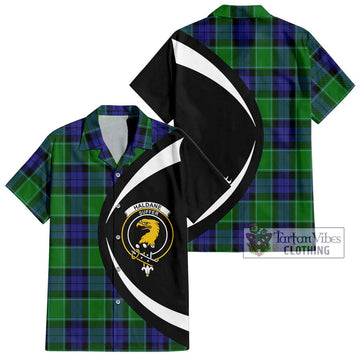 Haldane Tartan Short Sleeve Button Up with Family Crest Circle Style