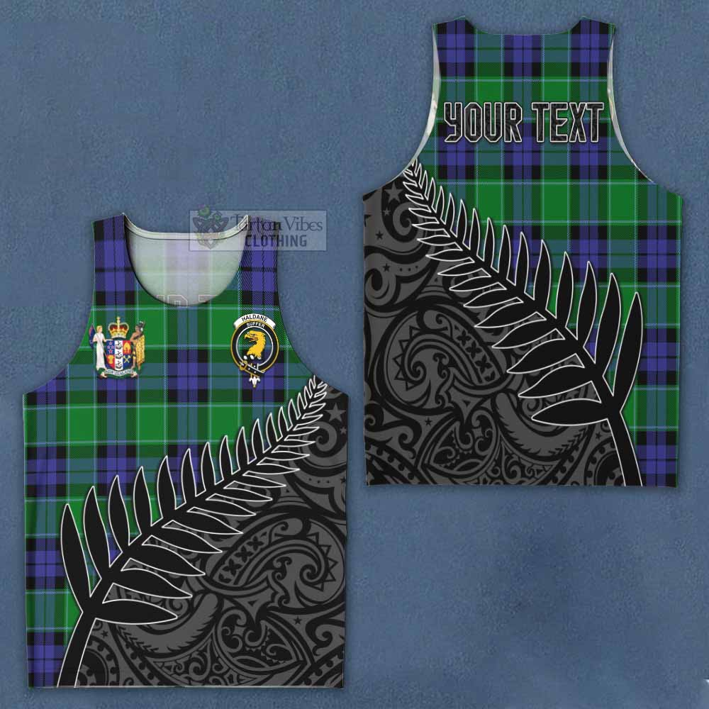 Tartan Vibes Clothing Haldane Crest Tartan Men's Tank Top with New Zealand Silver Fern Half Style