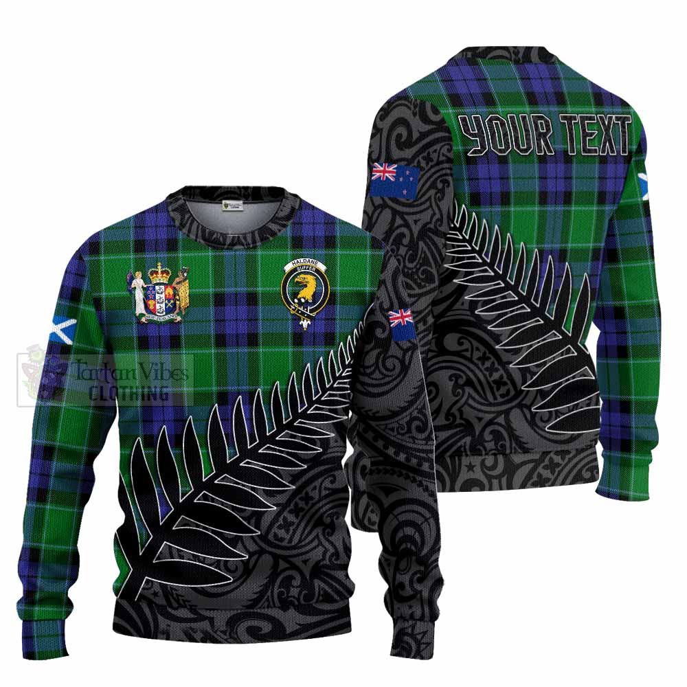 Tartan Vibes Clothing Haldane Crest Tartan Knitted Sweater with New Zealand Silver Fern Half Style