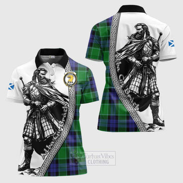 Haldane Tartan Clan Crest Women's Polo Shirt with Highlander Warrior Celtic Style