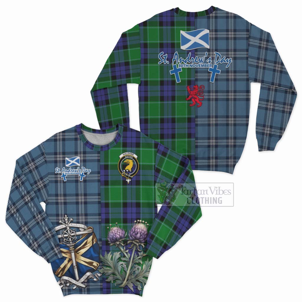 Tartan Vibes Clothing Haldane Tartan Sweatshirt Happy St. Andrew's Day Half Tartan Style