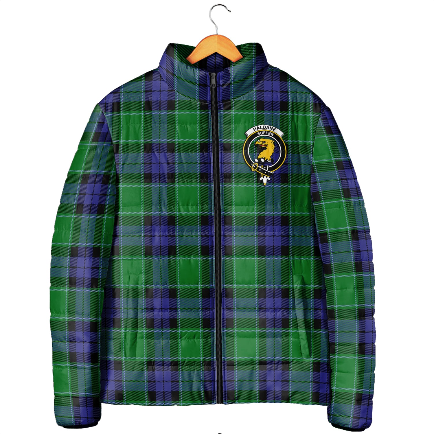 Haldane Tartan Padded Jacket with Family Crest Men's Padded Jacket - Tartan Vibes Clothing