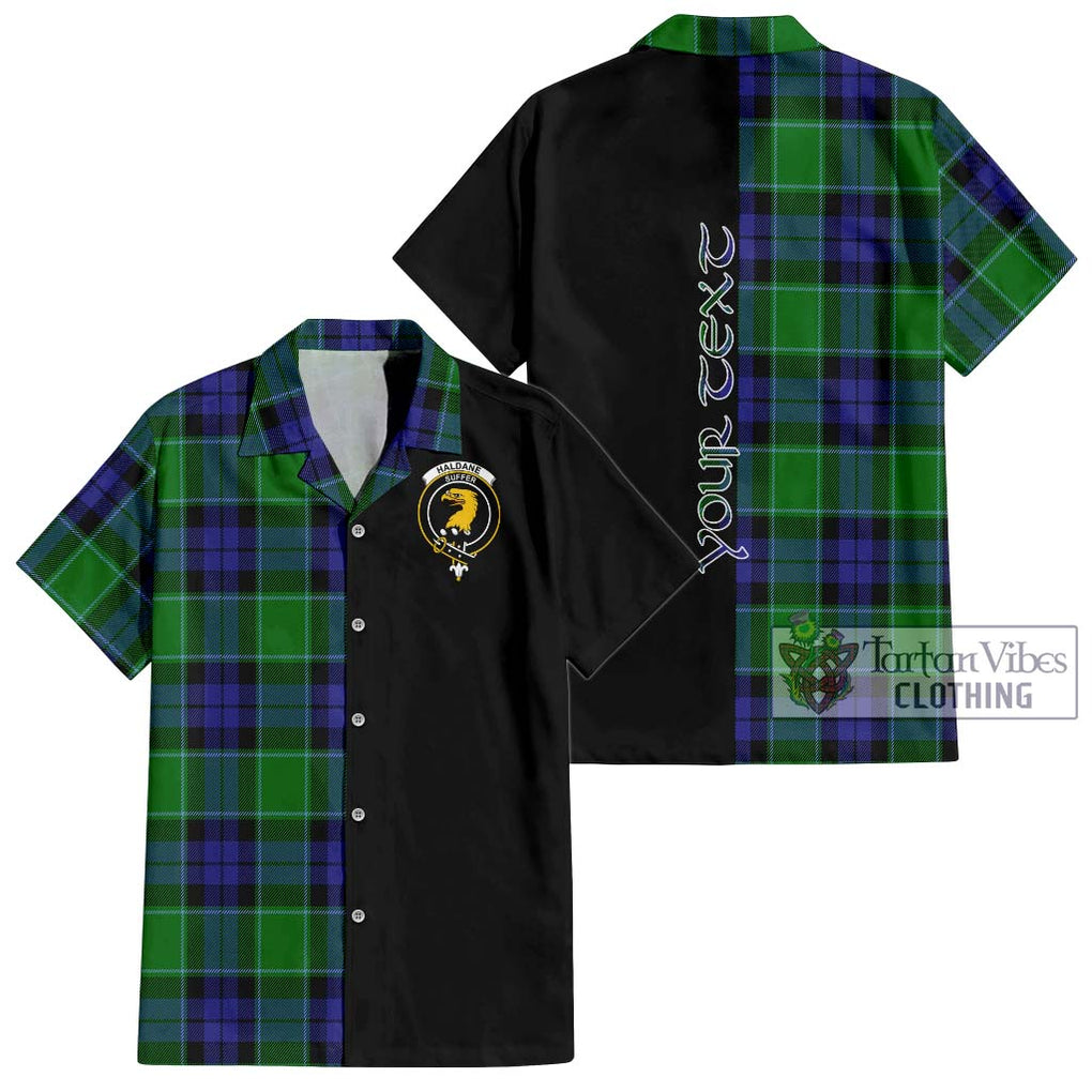 Haldane Tartan Short Sleeve Button Shirt with Family Crest and Half Of Me Style Kid - Tartanvibesclothing Shop