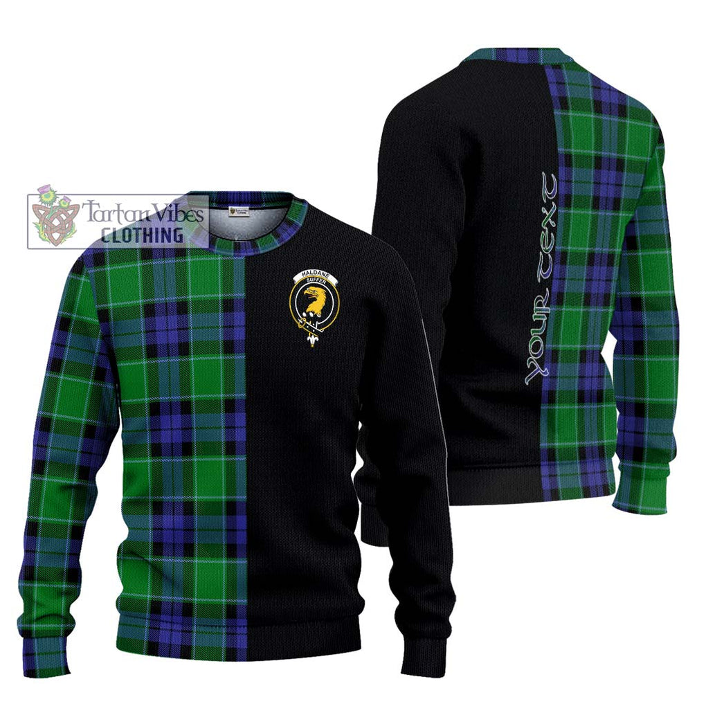 Haldane Tartan Knitted Sweater with Family Crest and Half Of Me Style Unisex - Tartanvibesclothing Shop