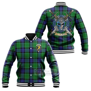 Haldane Tartan Baseball Jacket with Family Crest Celtic Skull Style