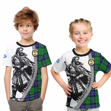 Haldane Tartan Clan Crest Kid T-Shirt with Highlander Warrior Celtic Style