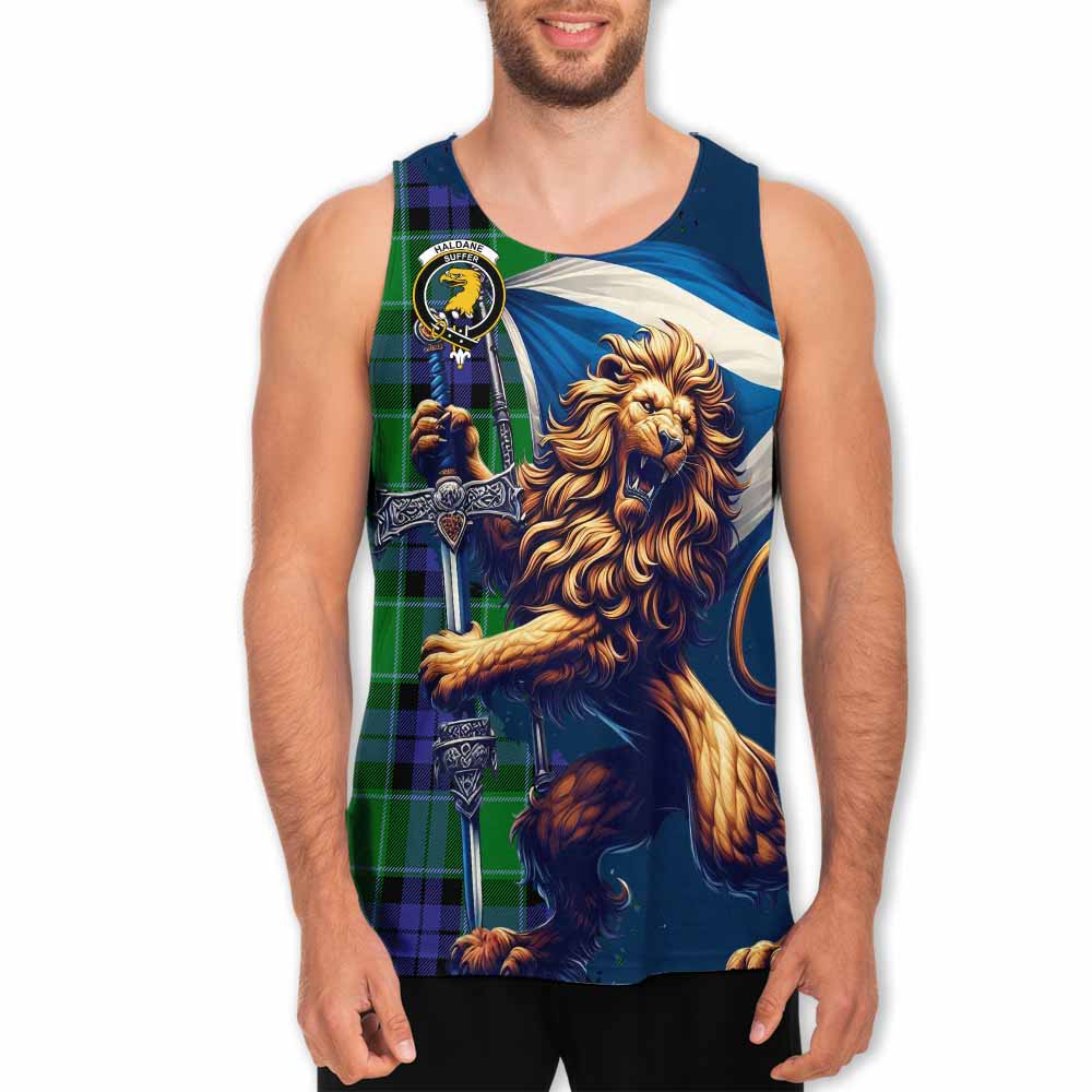 Tartan Vibes Clothing Haldane Tartan Family Crest Men's Tank Top with Scottish Majestic Lion