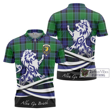 Haldane Tartan Zipper Polo Shirt with Alba Gu Brath Regal Lion Emblem