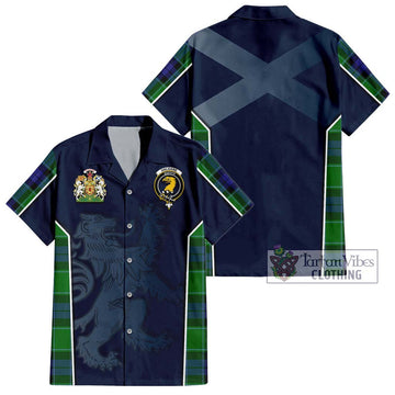 Haldane Tartan Short Sleeve Button Shirt with Family Crest and Lion Rampant Vibes Sport Style