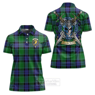 Haldane Tartan Women's Polo Shirt with Family Crest Celtic Skull Style