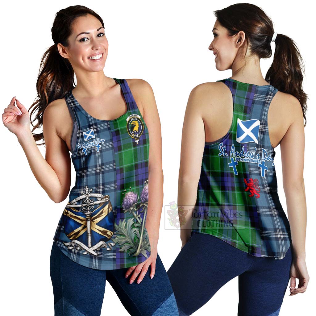 Tartan Vibes Clothing Haldane Tartan Women's Racerback Tanks Happy St. Andrew's Day Half Tartan Style