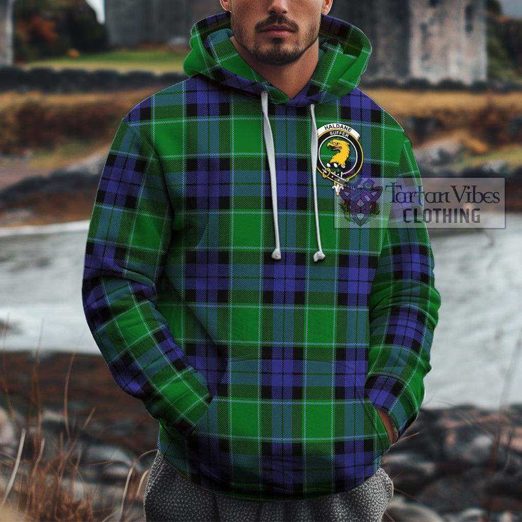 Haldane Tartan Cotton Hoodie with Family Crest Pullover Hoodie XS - Tartan Vibes Clothing