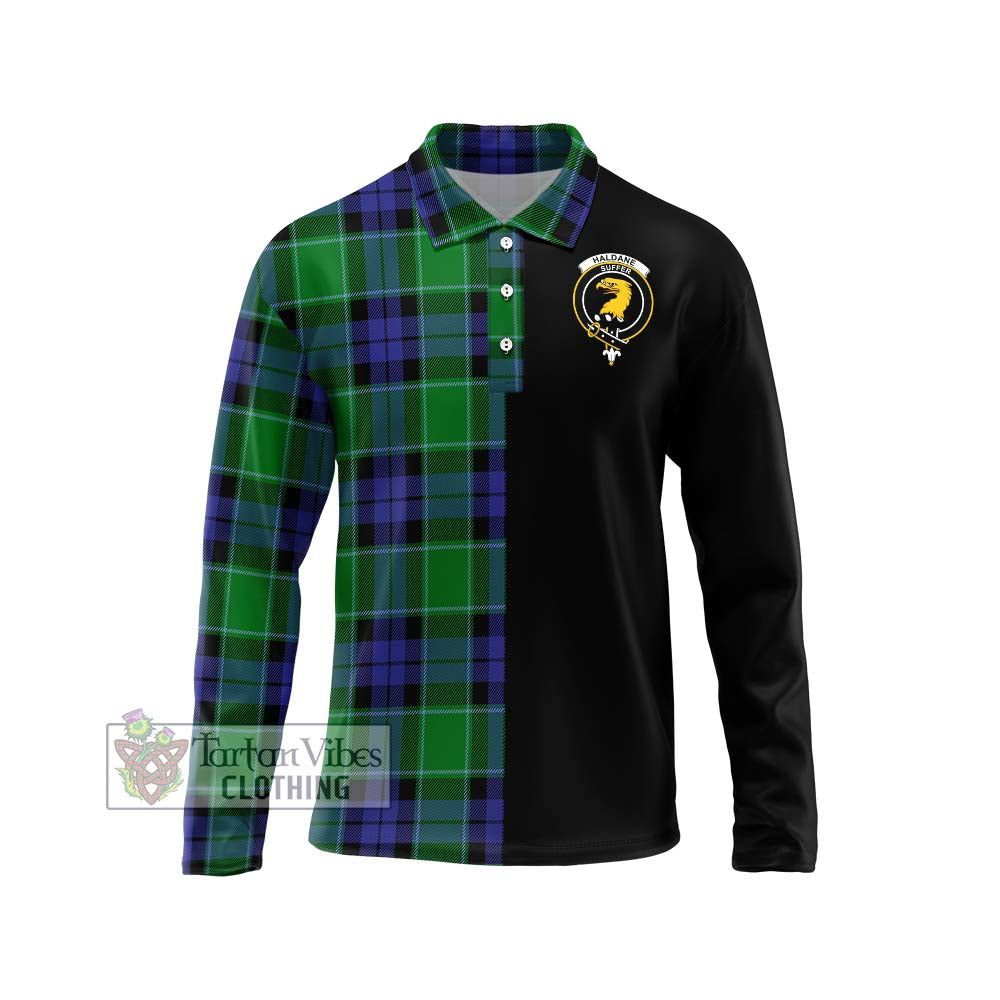 Haldane Tartan Long Sleeve Polo Shirt with Family Crest and Half Of Me Style Unisex - Tartanvibesclothing Shop