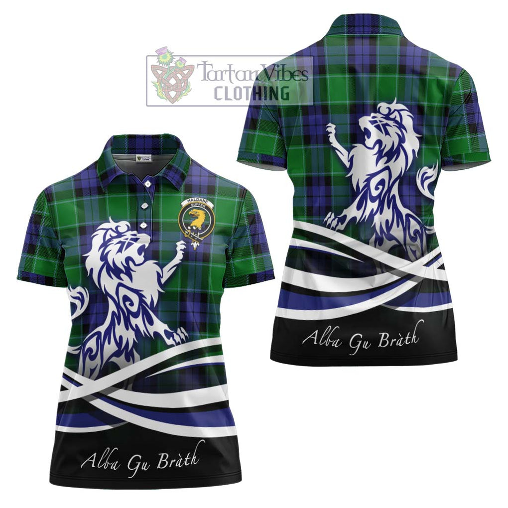 Haldane Tartan Women's Polo Shirt with Alba Gu Brath Regal Lion Emblem Women - Tartanvibesclothing Shop