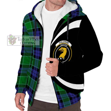 Haldane Tartan Sherpa Hoodie with Family Crest Circle Style