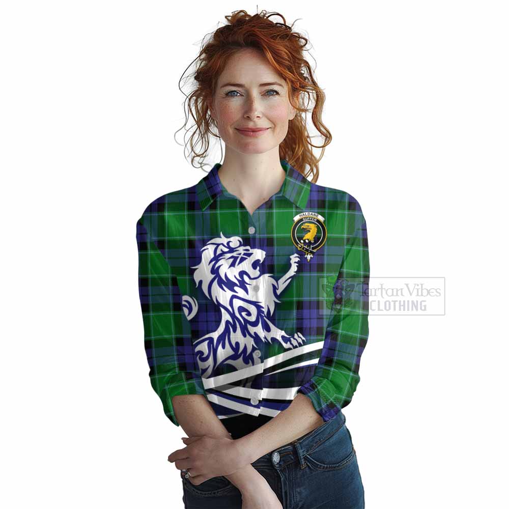 Tartan Vibes Clothing Haldane Tartan Women's Casual Shirt with Alba Gu Brath Regal Lion Emblem