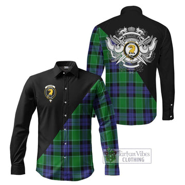 Haldane Tartan Long Sleeve Button Shirt with Family Crest and Military Logo Style