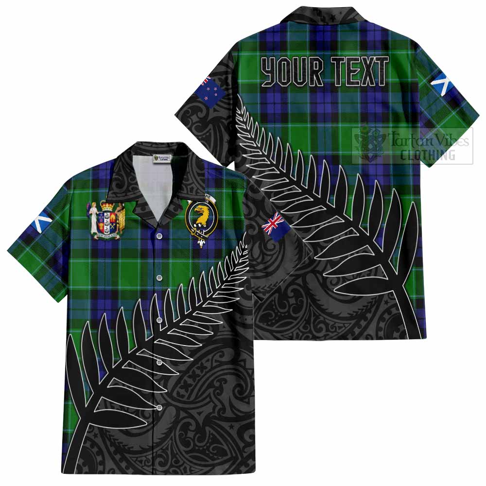 Tartan Vibes Clothing Haldane Crest Tartan Short Sleeve Button Shirt with New Zealand Silver Fern Half Style