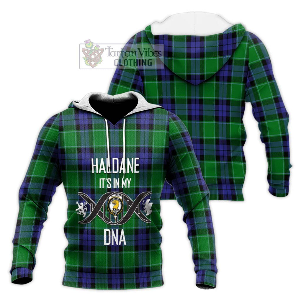 Haldane Tartan Knitted Hoodie with Family Crest DNA In Me Style Unisex Knitted Pullover Hoodie - Tartanvibesclothing Shop