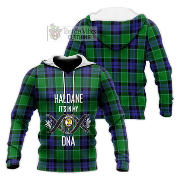 Haldane Tartan Knitted Hoodie with Family Crest DNA In Me Style