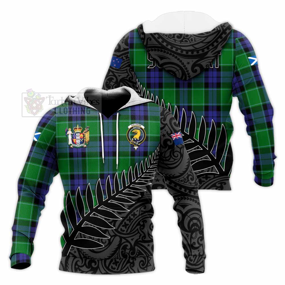 Tartan Vibes Clothing Haldane Crest Tartan Knitted Hoodie with New Zealand Silver Fern Half Style