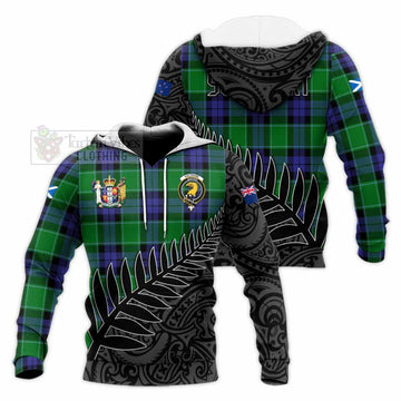 Haldane Crest Tartan Knitted Hoodie with New Zealand Silver Fern Half Style