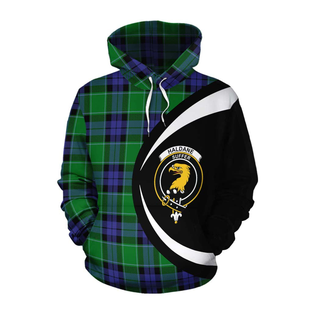 Tartan Vibes Clothing Haldane Tartan Cotton Hoodie with Family Crest Circle Style