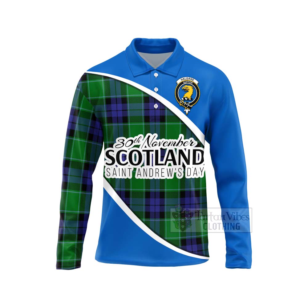 Tartan Vibes Clothing Haldane Family Crest Tartan Long Sleeve Polo Shirt Celebrate Saint Andrew's Day in Style