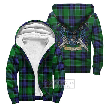 Haldane Tartan Sherpa Hoodie with Family Crest Celtic Skull Style