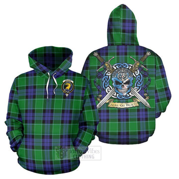 Haldane Tartan Hoodie with Family Crest Celtic Skull Style