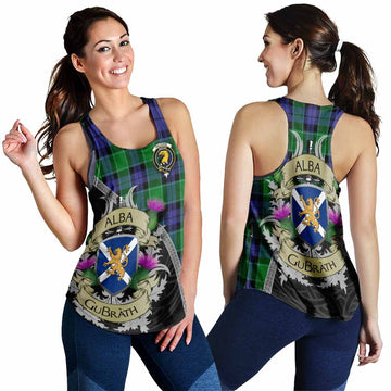 Haldane Tartan Family Crest Women's Racerback Tanks Lion Rampant Royal Thistle Shield Celtic Inspired 4XL - Tartan Vibes Clothing
