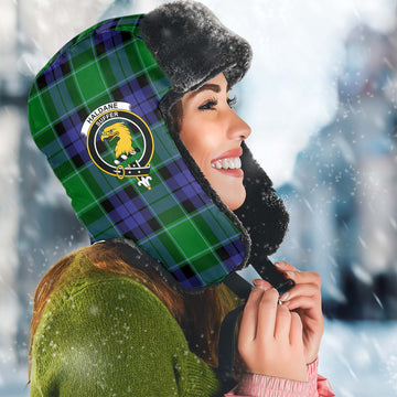 Haldane Tartan Winter Trapper Hat with Family Crest