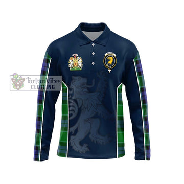 Haldane Tartan Long Sleeve Polo Shirt with Family Crest and Lion Rampant Vibes Sport Style