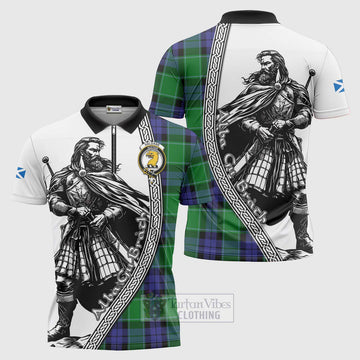 Haldane Tartan Clan Crest Zipper Polo Shirt with Highlander Warrior Celtic Style