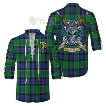 Haldane Tartan Ghillie Kilt Shirt with Family Crest Celtic Skull Style