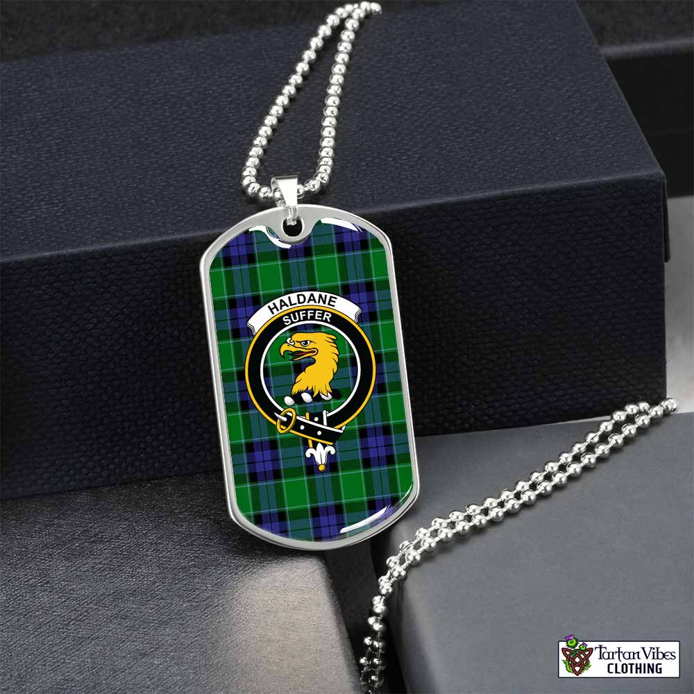 Tartan Vibes Clothing Haldane Tartan Dog Tag Necklace with Family Crest