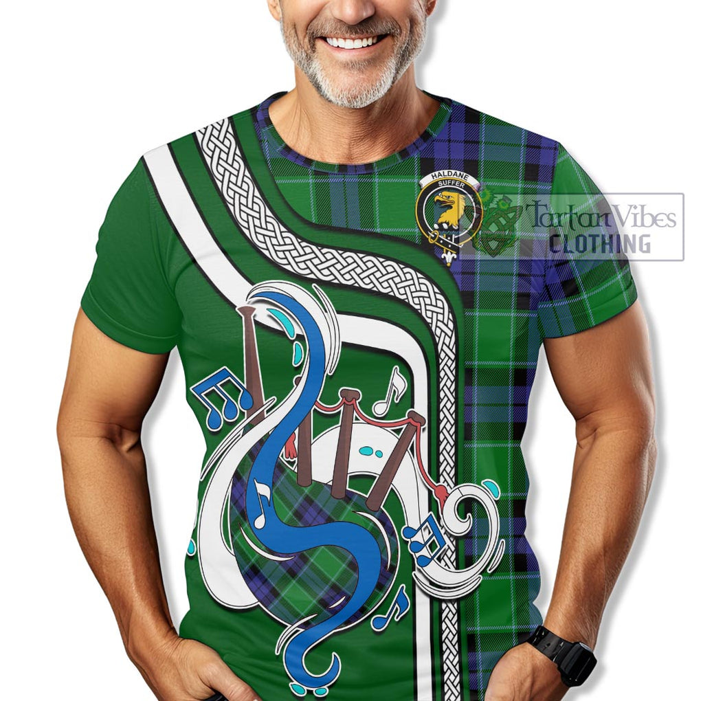 Haldane Tartan T-Shirt with Epic Bagpipe Style Kid's Shirt - Tartanvibesclothing Shop