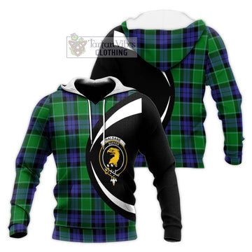 Haldane Tartan Knitted Hoodie with Family Crest Circle Style