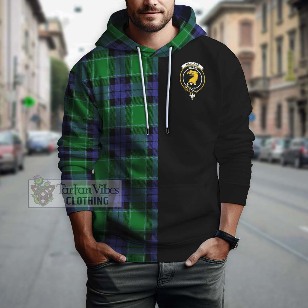 Haldane Tartan Hoodie with Family Crest and Half Of Me Style Zip Hoodie - Tartanvibesclothing Shop