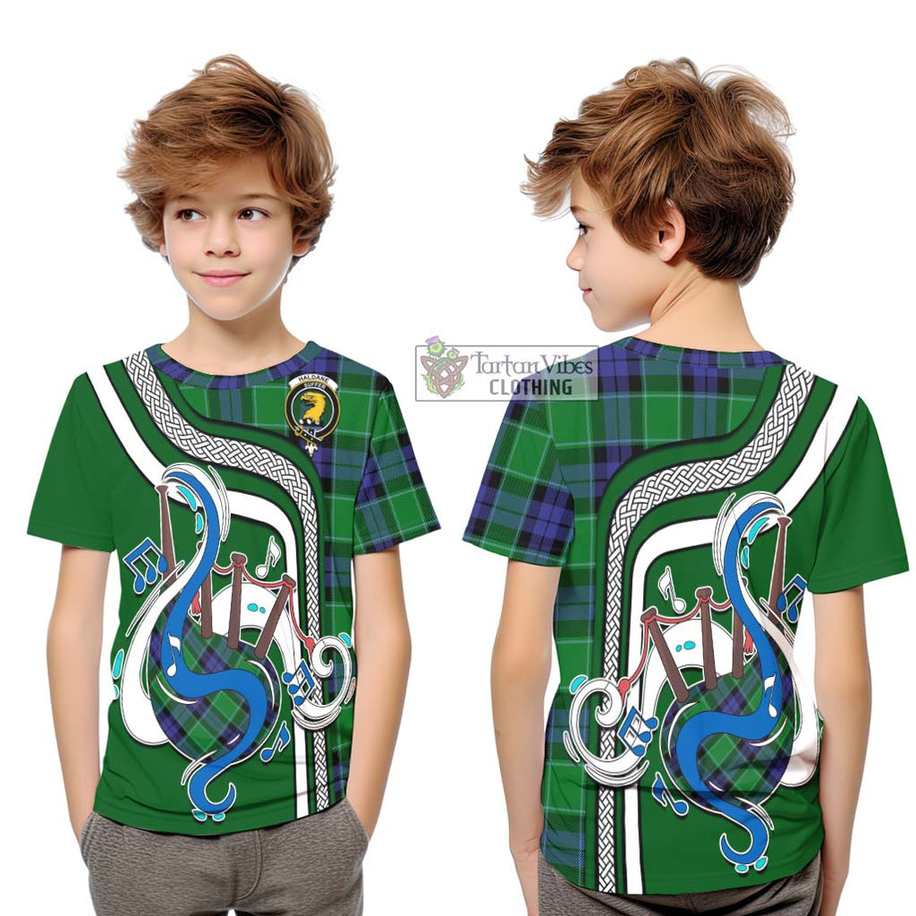 Tartan Vibes Clothing Haldane Tartan Kid T-Shirt with Epic Bagpipe Style