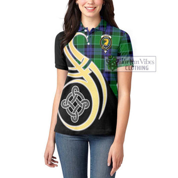 Haldane Tartan Women's Polo Shirt with Family Crest and Celtic Symbol Style